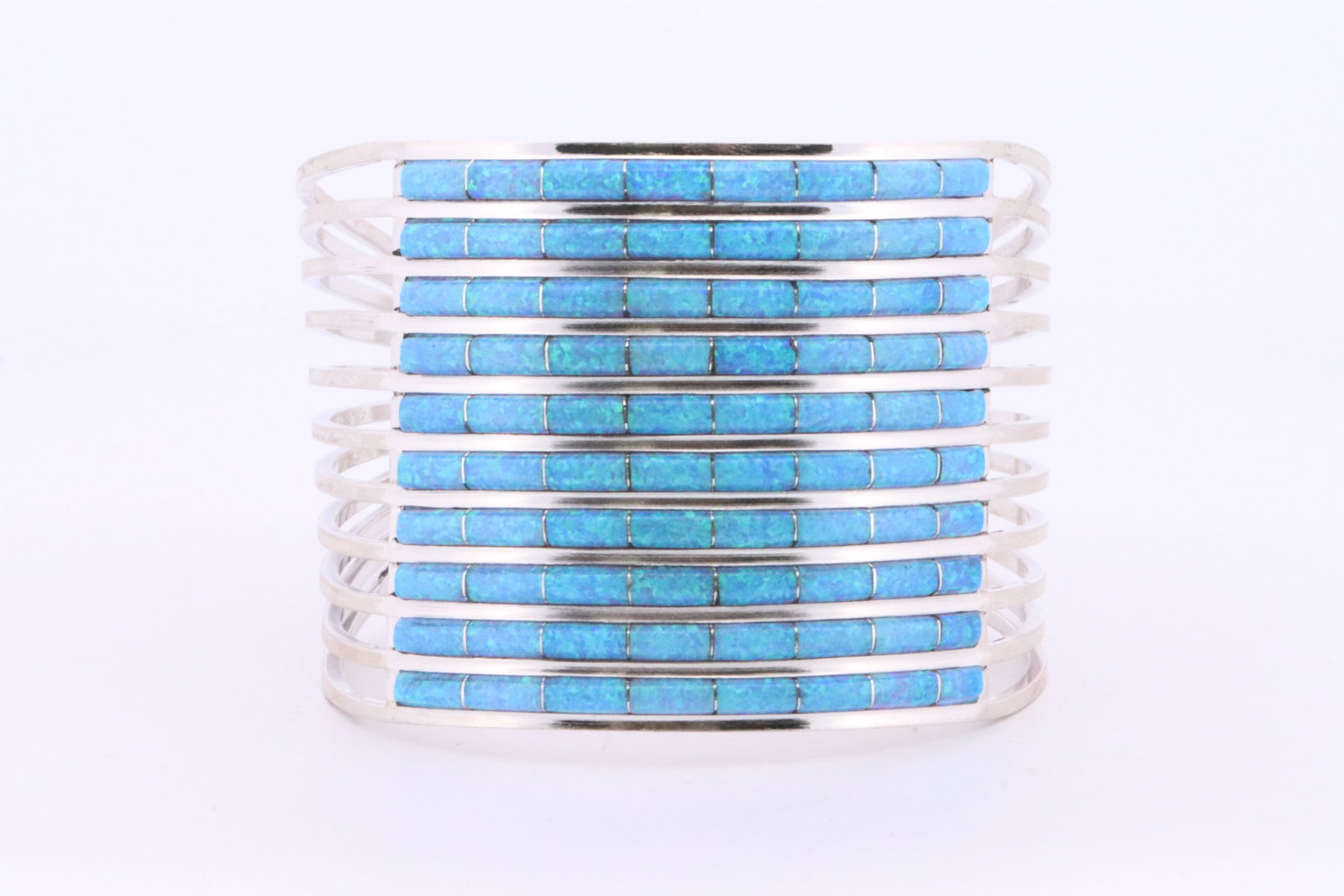 Native America Zuni Sterling Silver Opal Inlay Bracelet By A.W.L. (1 of 4)