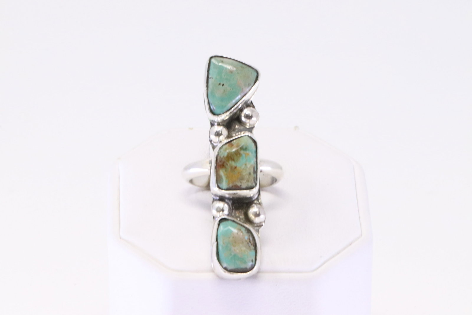 Native America Zuni Sterling Silver Turquoise Ring 3 Stone By Jude Candelaria. (1 of 4)