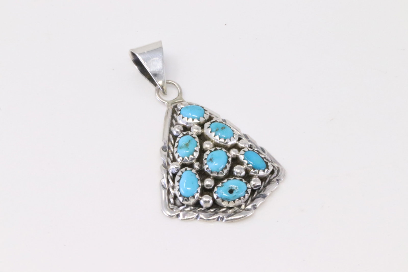 Native American Navajo Sterling Silver Turquoise Pendant By M.Chee. (1 of 3)