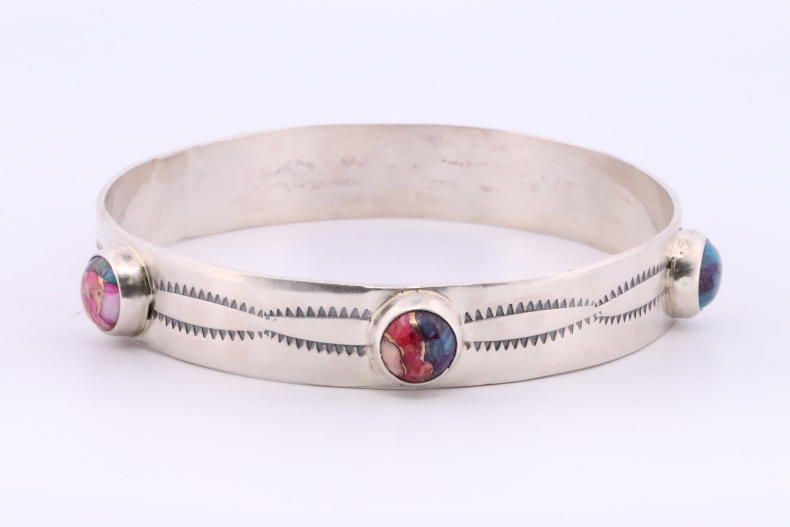 Native America Navajo Sterling Silver Compressed Turquoise Bangle Bracelet By M. (1 of 4)