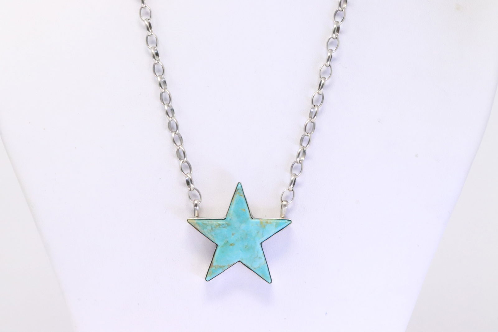 Native America Navajo Sterling Silver Kingman Turquoise Star Necklace By Donovan Skeets. (1 of 4)