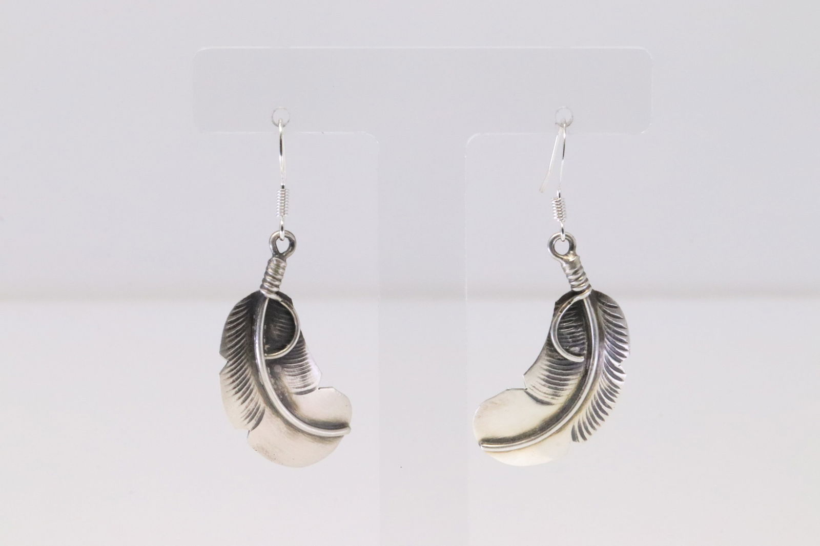 Native America Navajo Sterling Silver Feather Dangling Earring's By Chris Charley. (1 of 4)