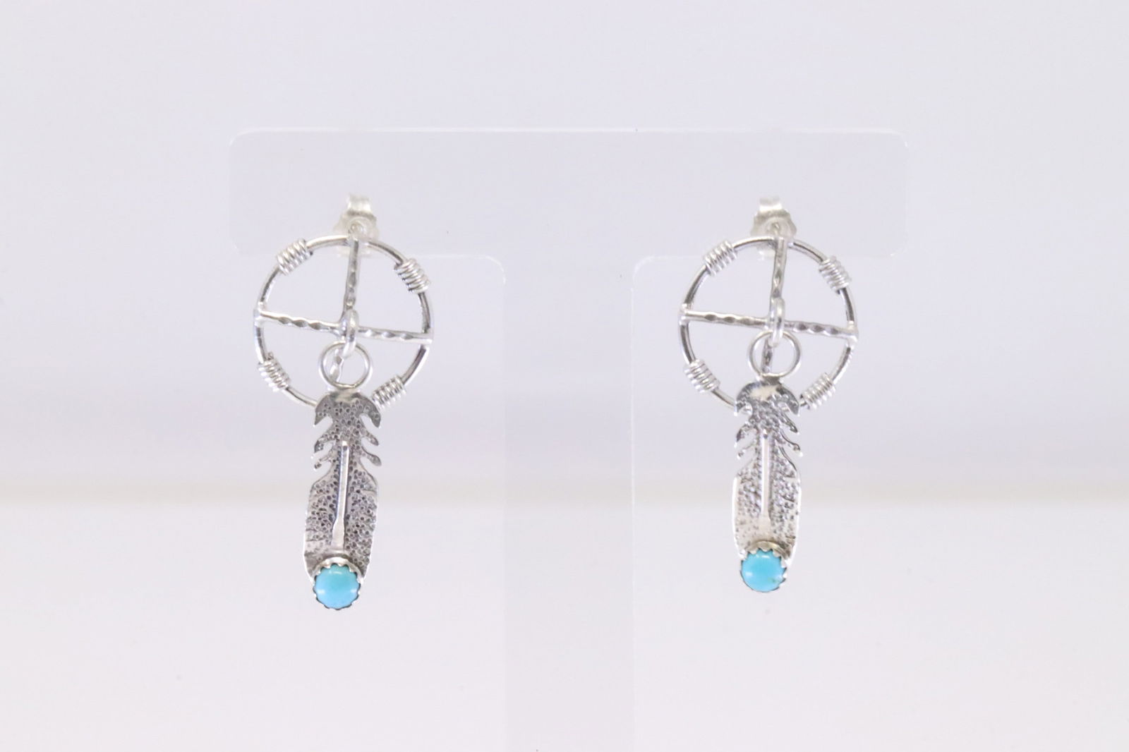 Native America Navajo Sterling Silver Turquoise Feather Post Earring's By Kenny Lonjose. (1 of 4)