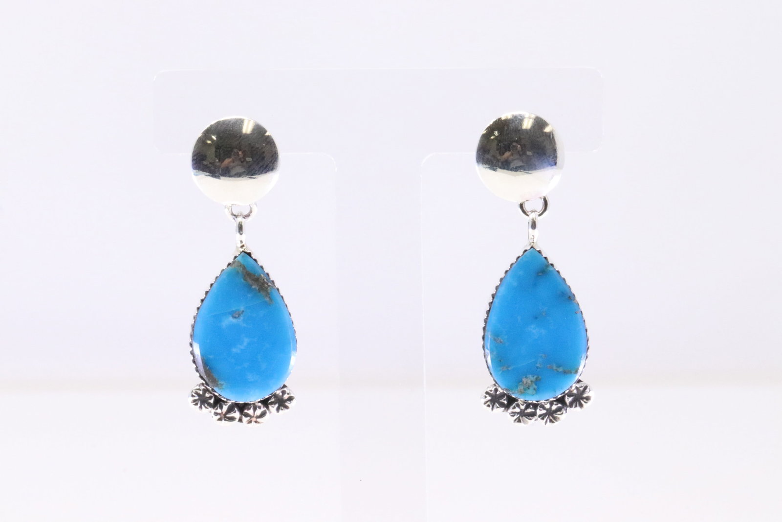 Native America Navajo Sterling Silver Turquoise Post / Dangling Earring's By Selina Warner.: This is a Native America Navajo Sterling Silver Turquoise Post / Dangling Earring's By Selina Warner.