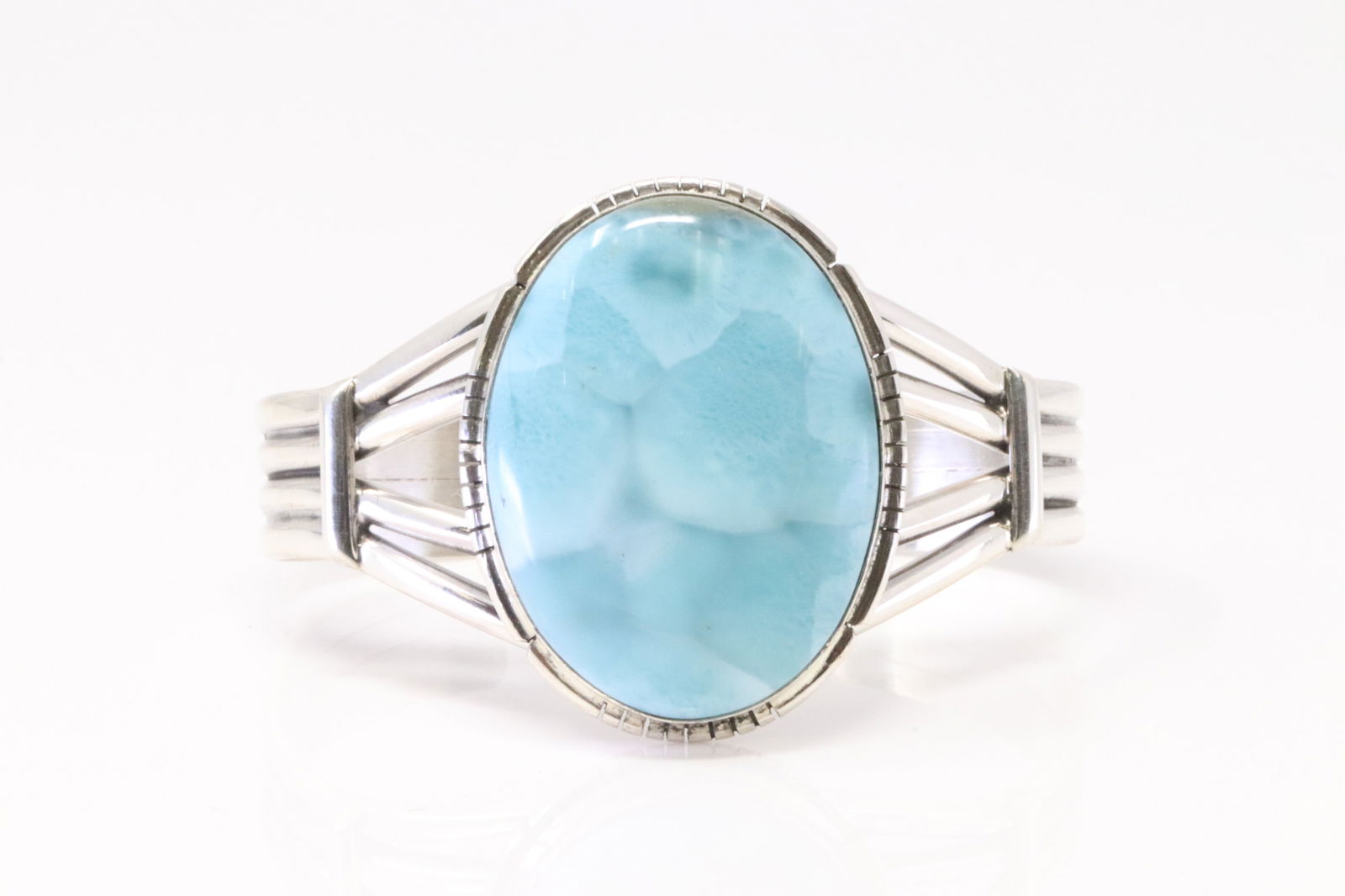 Native American Navajo Sterling Silver Larimar Bracelet Cuff By S.E. (1 of 4)