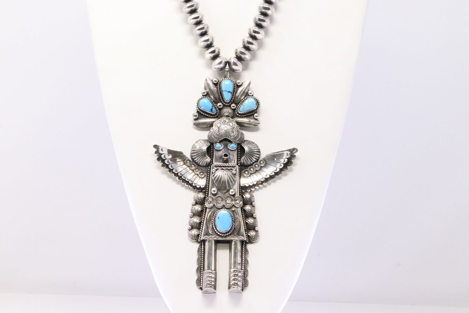 Native America Navajo Sterling Silver Synthetic Turquoise Kachina Necklace By G.Hale. (1 of 5)