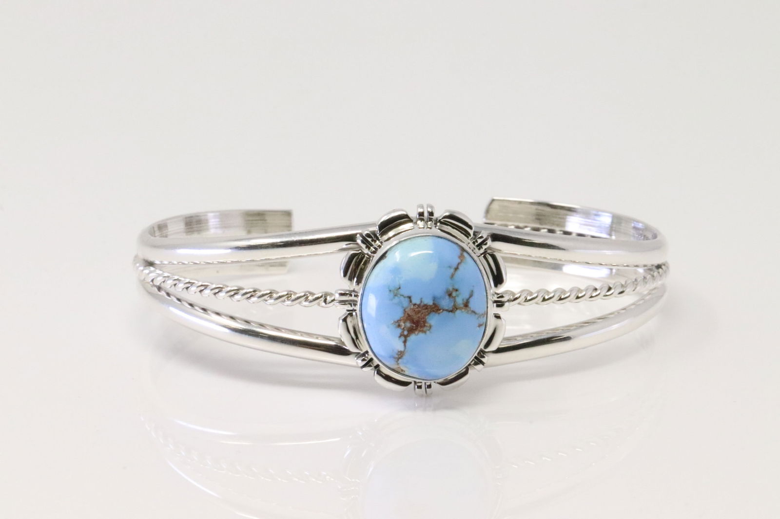 Native America Navajo Sterling Silver Golden Hills Turquoise Bracelet By N.J. (1 of 4)