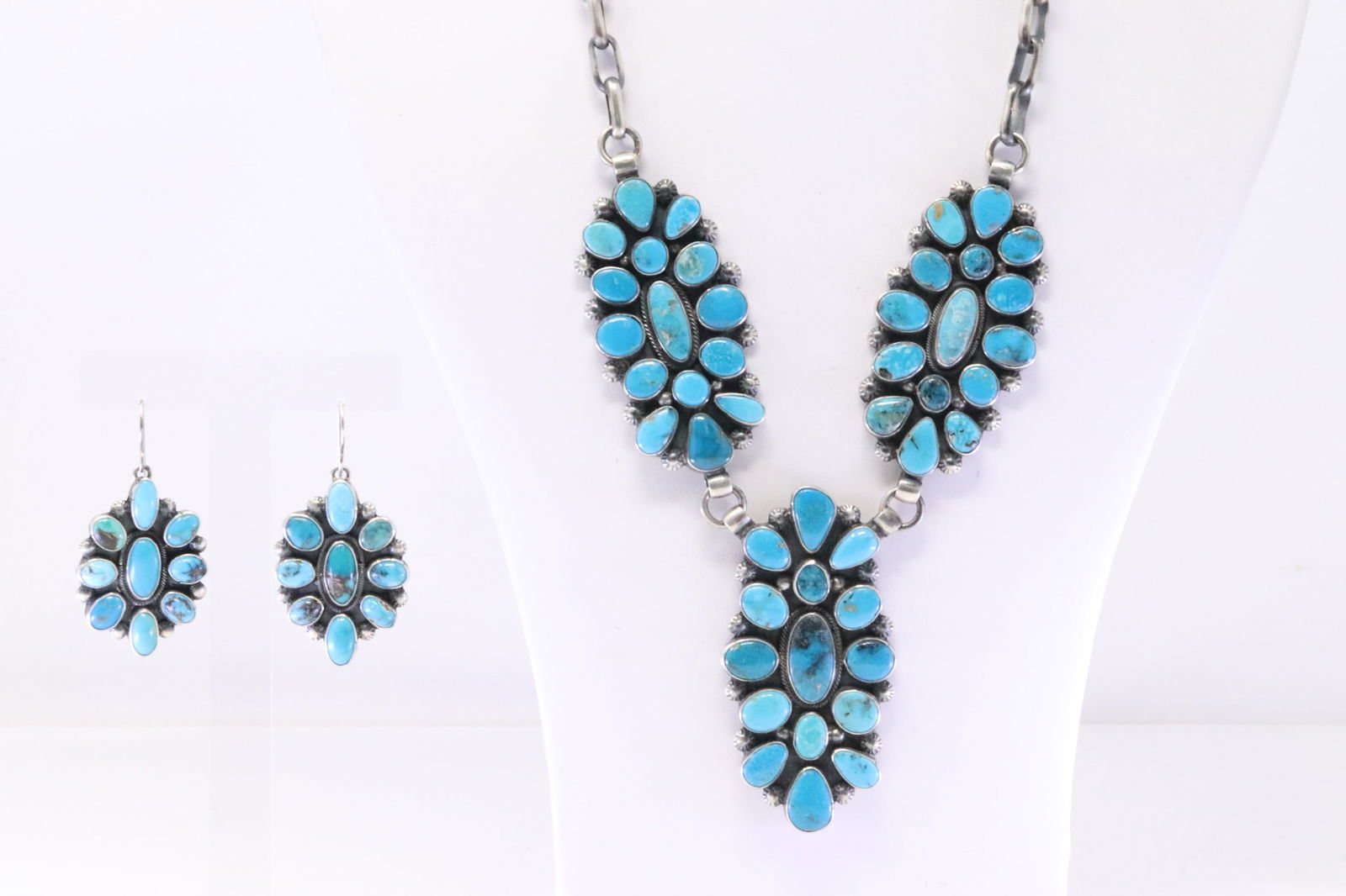 Native America Navajo Sterling Silver Turquoise Necklace & Earring's Set By Annie Hoskie. (1 of 6)