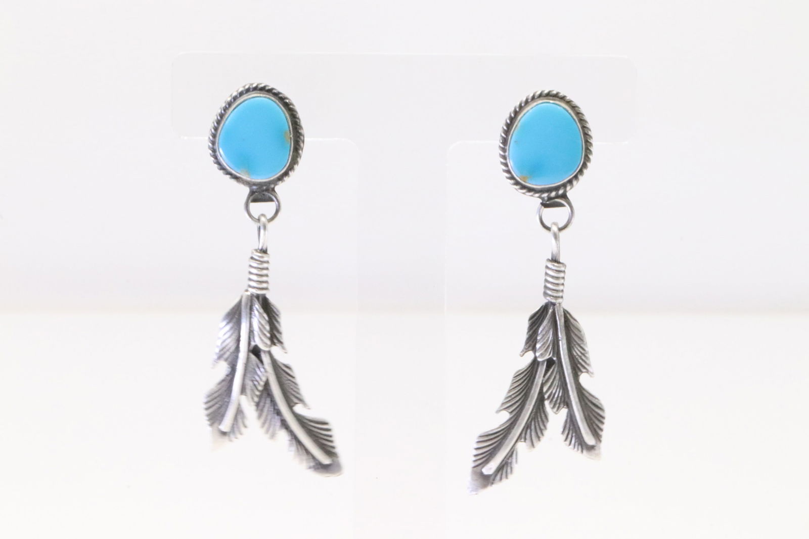 Native America Navajo Sterling Silver Turquoise Feather Post Earring's By Sharon McCarthy. (1 of 4)