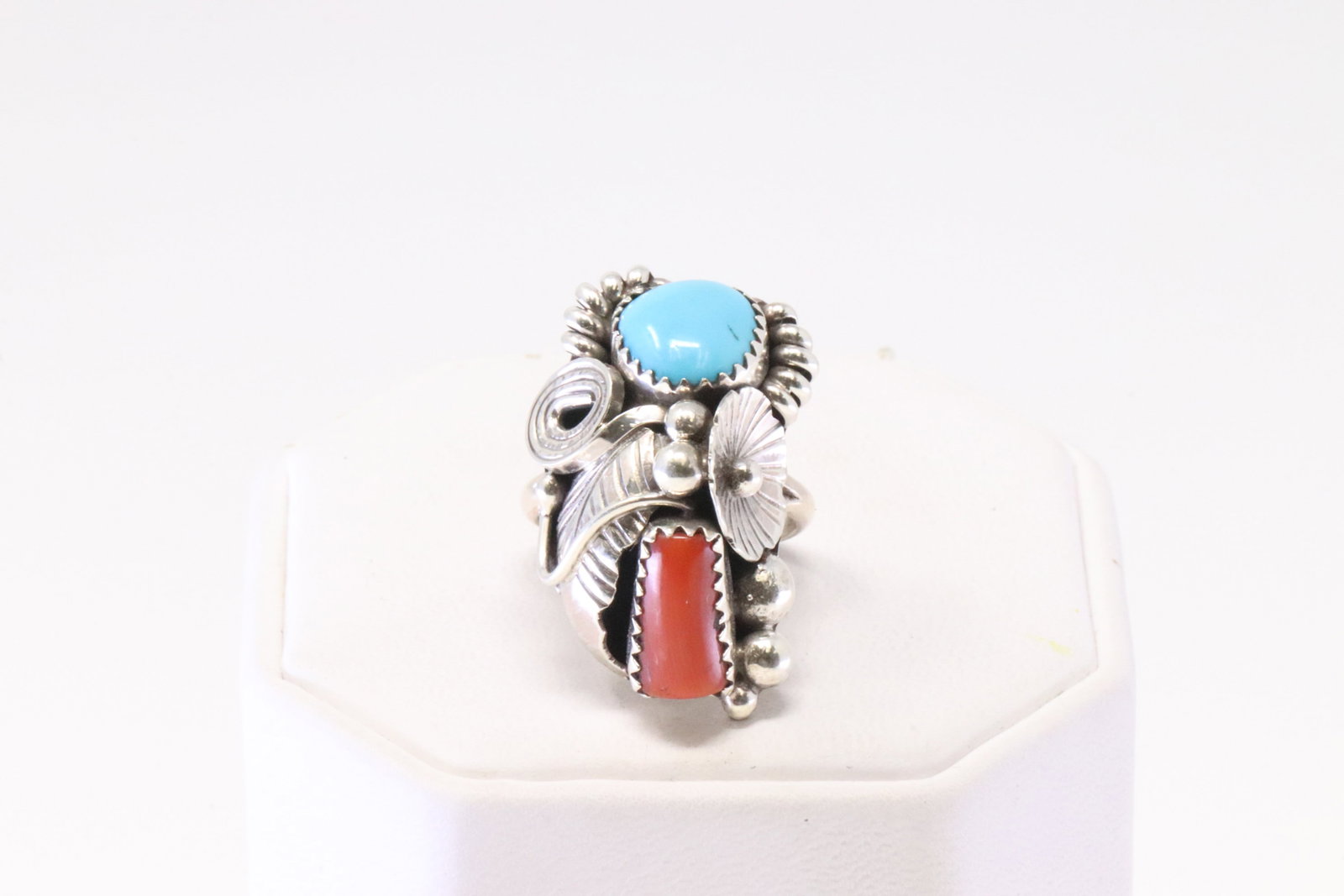 Native America Navajo Sterling Silver Coral & Turquoise Ring By Max C.: This is a Native America Navajo Sterling Silver Coral & Turquoise Ring By Max C. Ring size: 5.00.