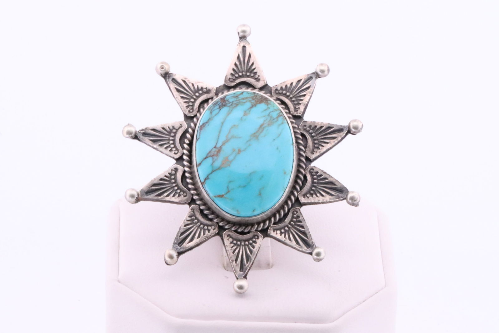 Native American Navajo Sterling Silver Turquoise Star Ring By M&R Calladitto. (1 of 4)