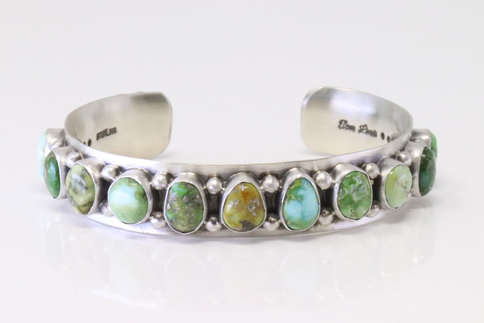 Native America Navajo Sterling Silver Sonora Gold Turquoise Bracelet Cuff By Tom Lewis.: This is a Native America Navajo Sterling Silver Sonora Gold Turquoise Bracelet Cuff By Tom Lewis.
