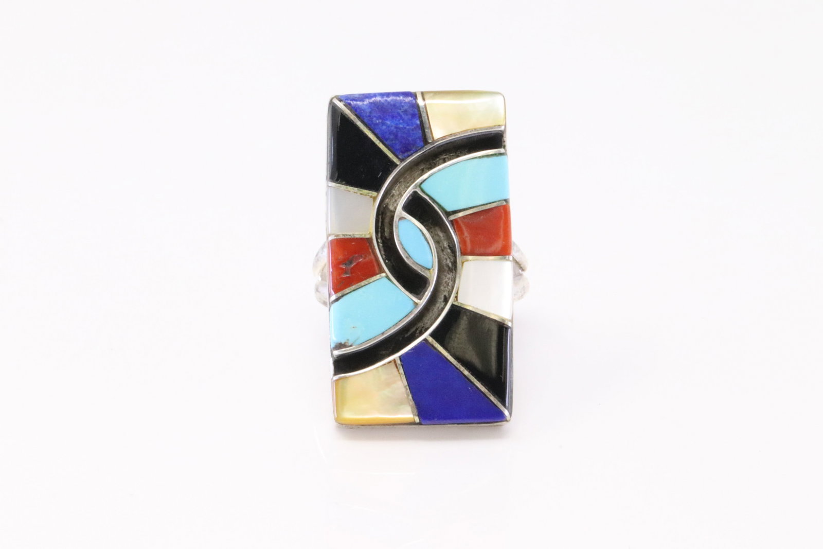 Native America Zuni Sterling Silver Multi-Color Stone Ring By Amy. (1 of 4)