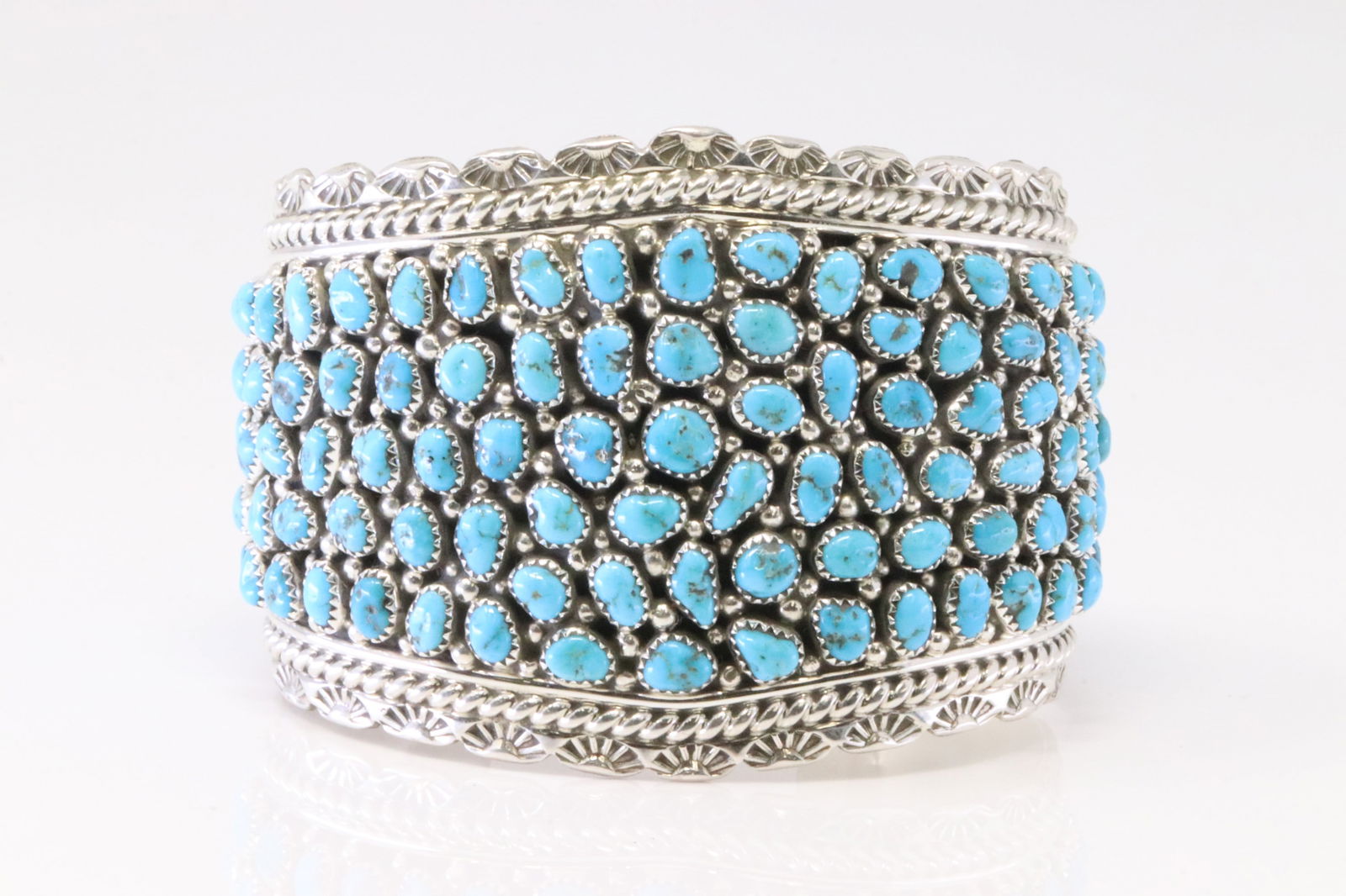 Native America Navajo Sterling Silver Turquoise Bracelet Cuff By T.J. (1 of 4)