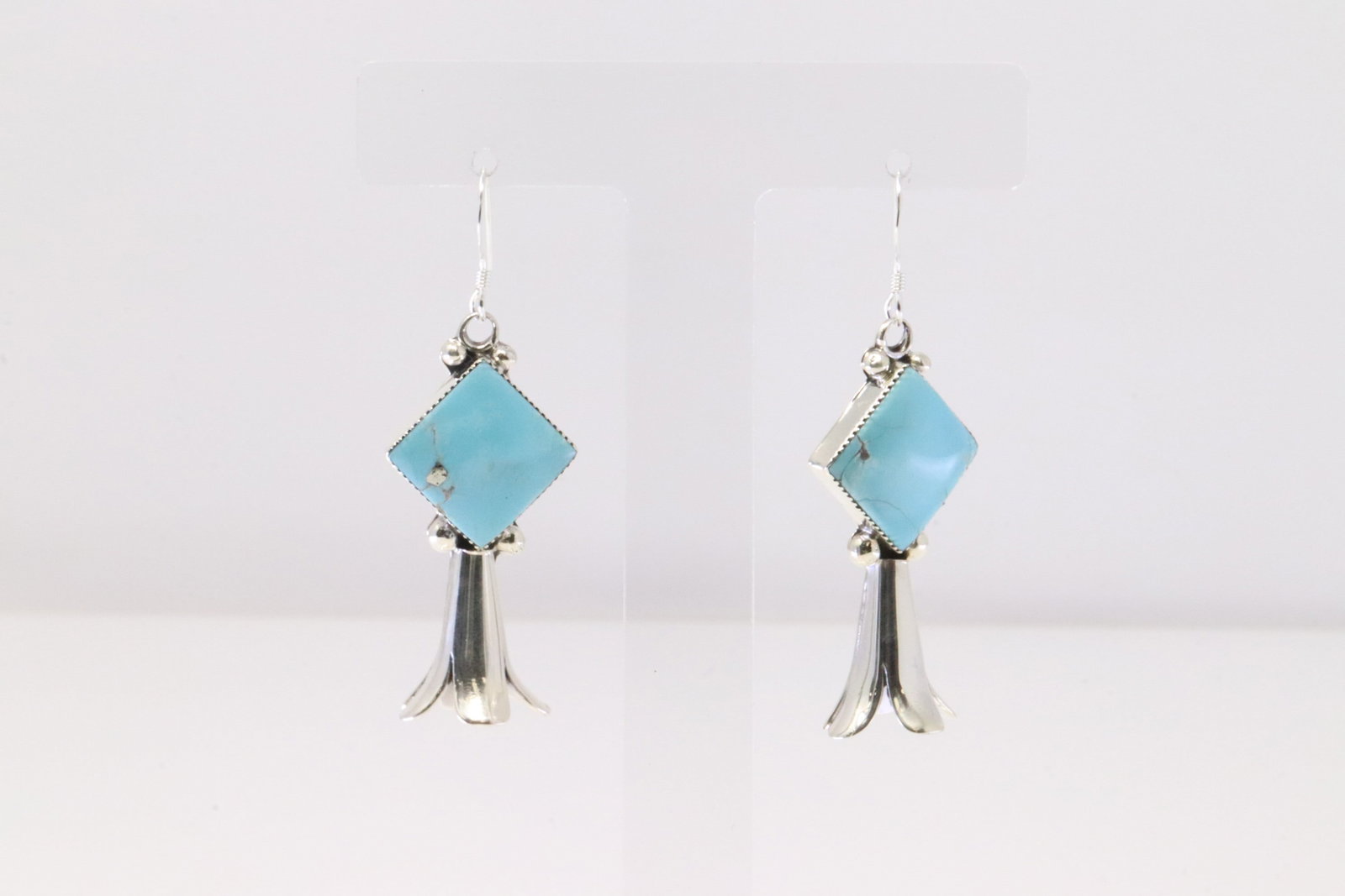 Native America Navajo Sterling Silver Turquoise Blossom Dangling Earring's By Suzanna Johnson.: This is a Native America Navajo Sterling Silver Turquoise Blossom Dangling Earring's By Suzanna Johnson.