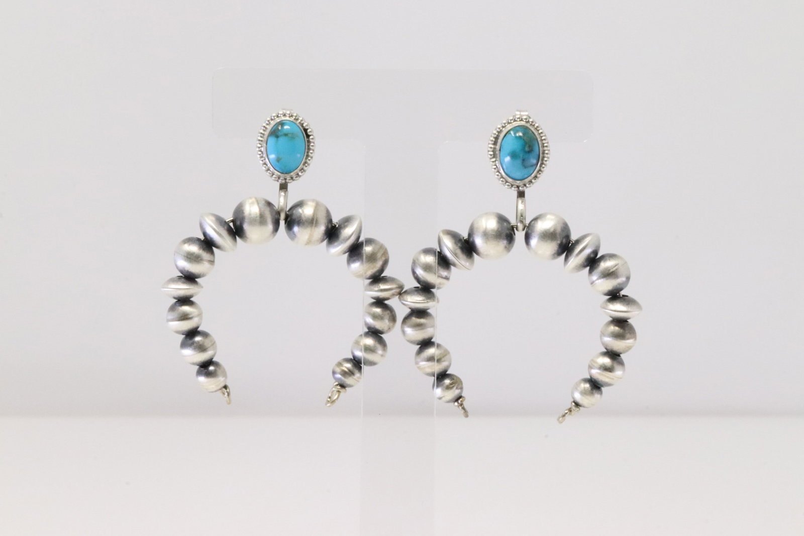Native America Navajo Sterling Silver Turquoise / Pearl Beaded Post / Dangling Earring's By Grace: This is a Native America Navajo Sterling Silver Turquoise / Pearl Beaded Post / Dangling Earring's By Grace Kenneth.