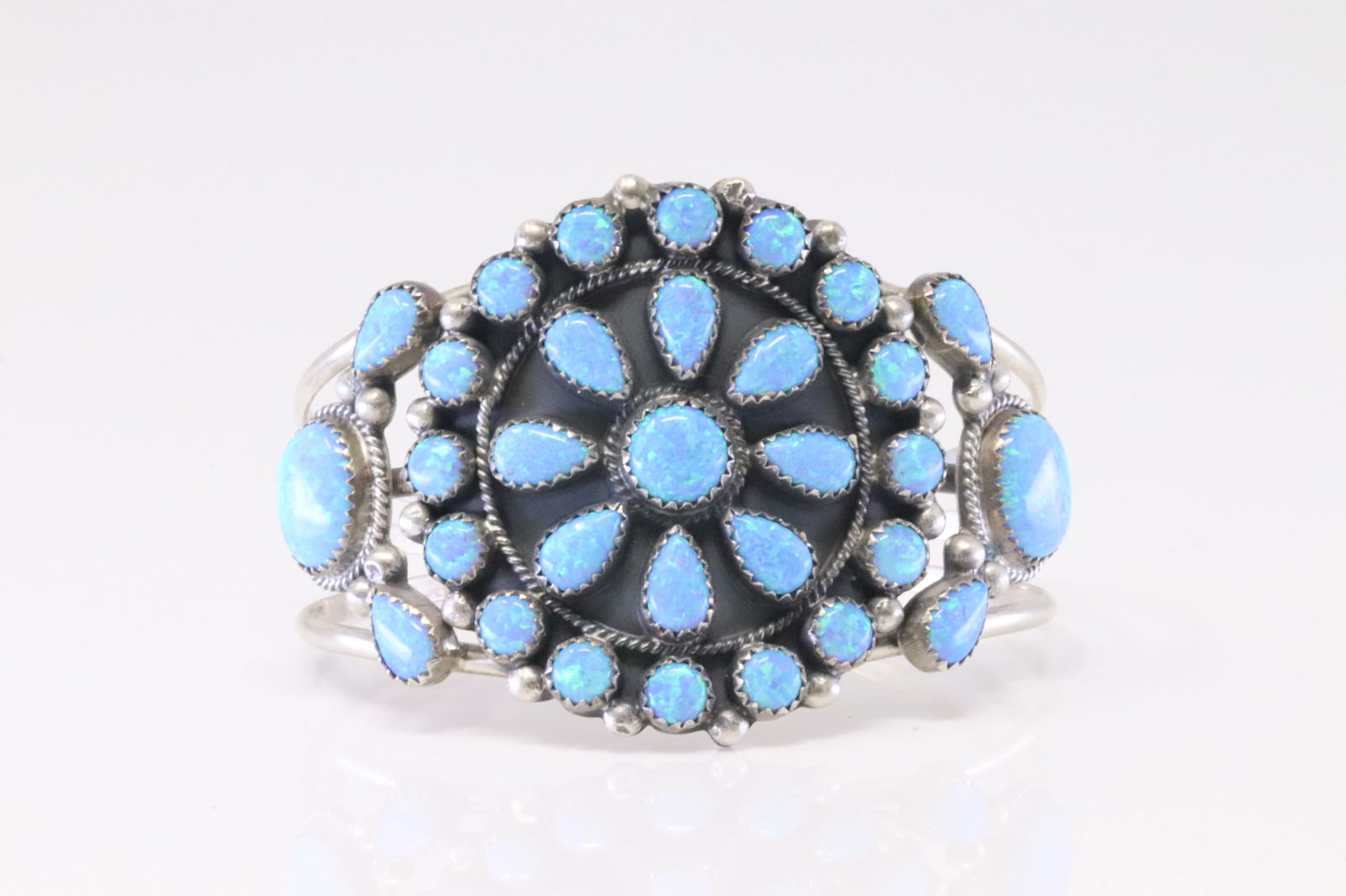 Native America Navajo Sterling Silver Synthetic Opal Bracelet Cuff By R.B. (1 of 4)