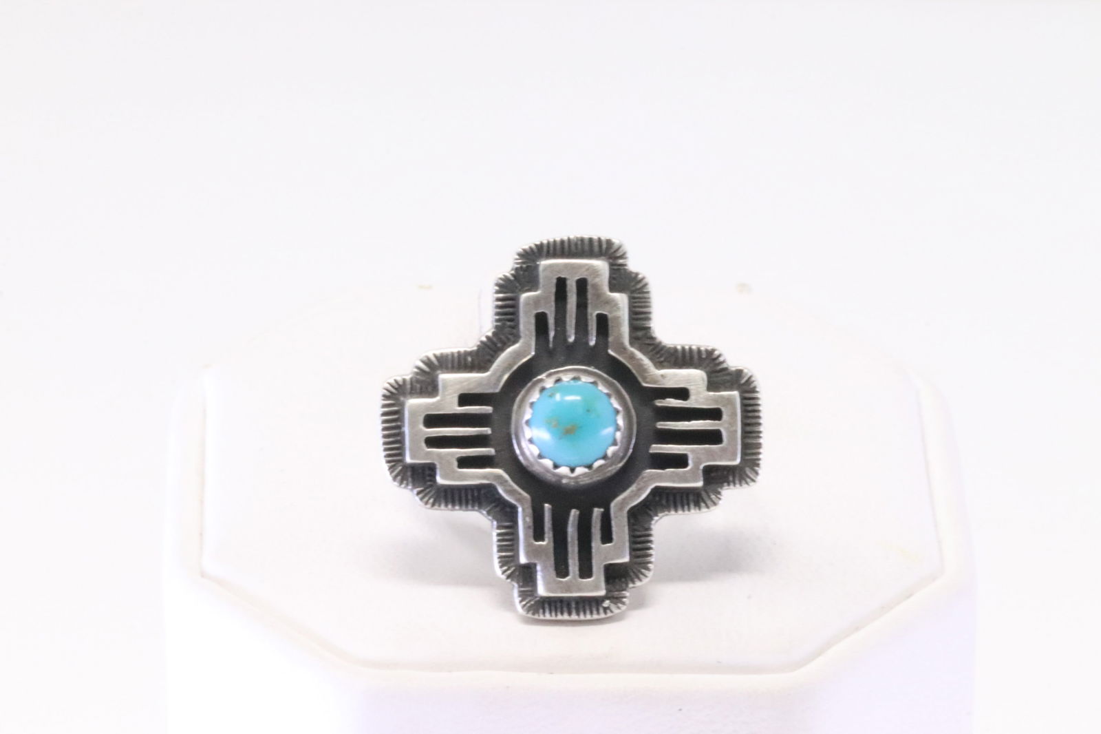 Native America Navajo Sterling Silver Turquoise Cross Ring By Paige Gordon. (1 of 4)