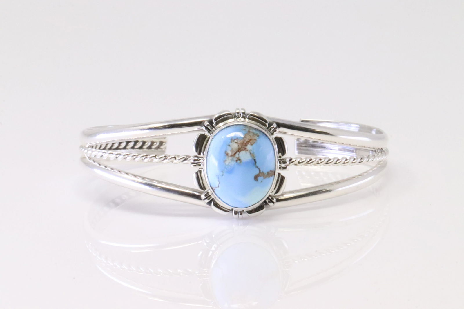 Native American Navajo Sterling Silver Golden Hills Turquoise Bracelet By N.J. (1 of 4)