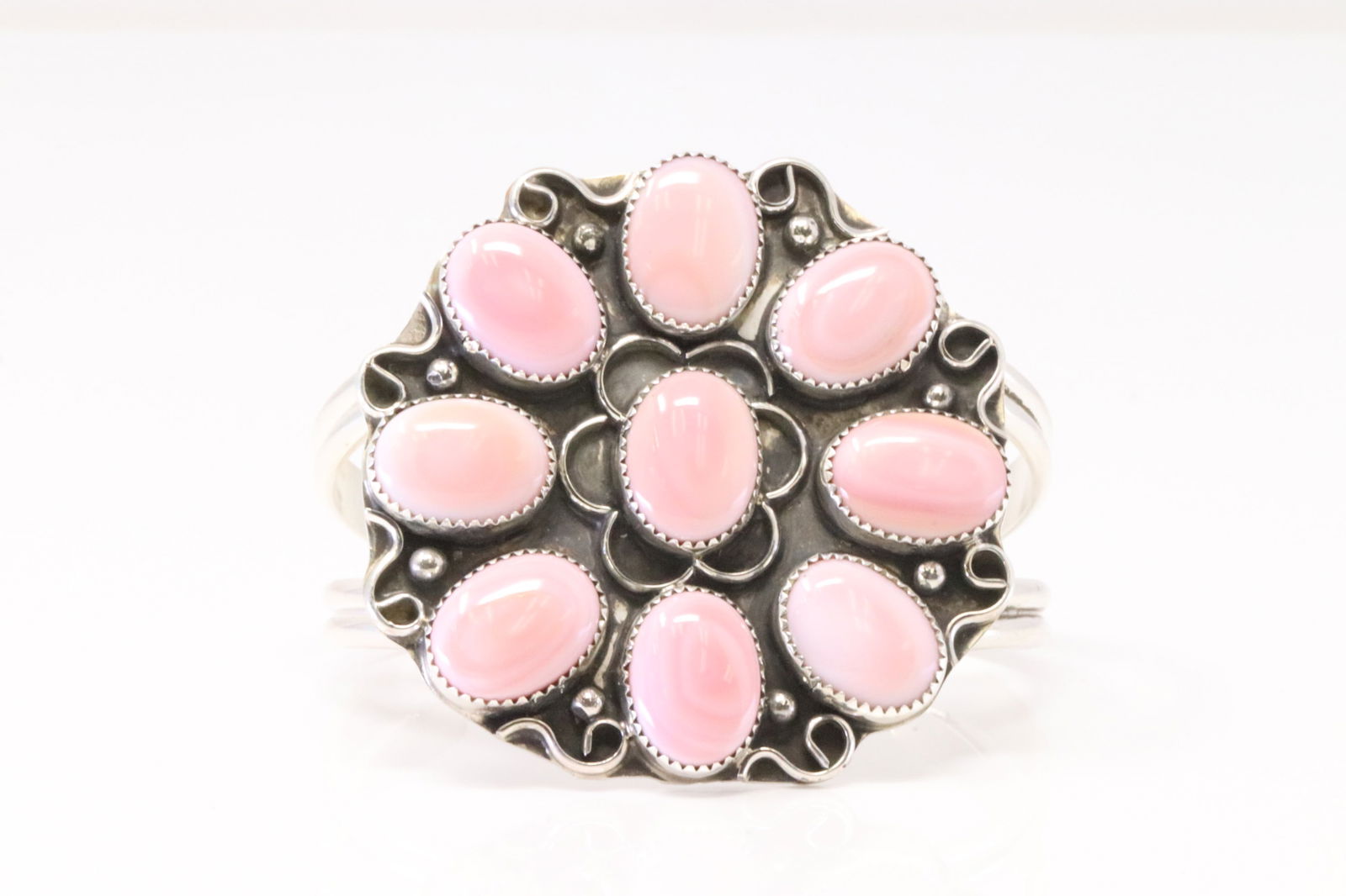 Native America Navajo Sterling Silver Pink Shell Concho Bracelet Cuff By R.S. (1 of 4)