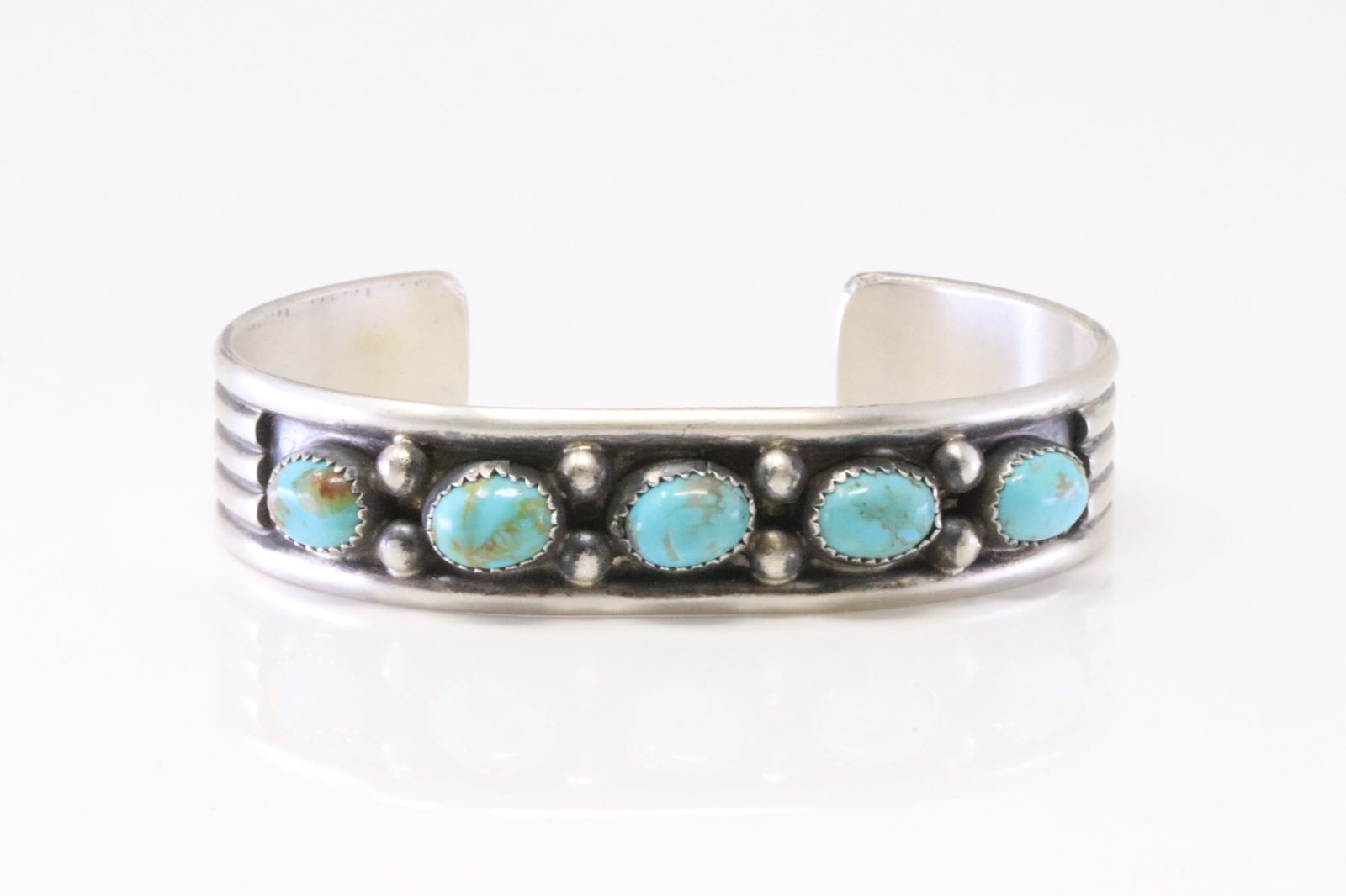 Native America Navajo Sterling Silver Kingman Turquoise Bracelet By Paul Largo. (1 of 4)