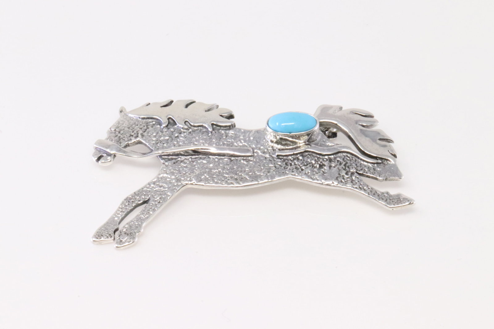 Native America Navajo Sterling Silver Turquoise Horse Pin By E.K.: This is a Native America Navajo Sterling Silver Turquoise Horse Pin By E.K.
