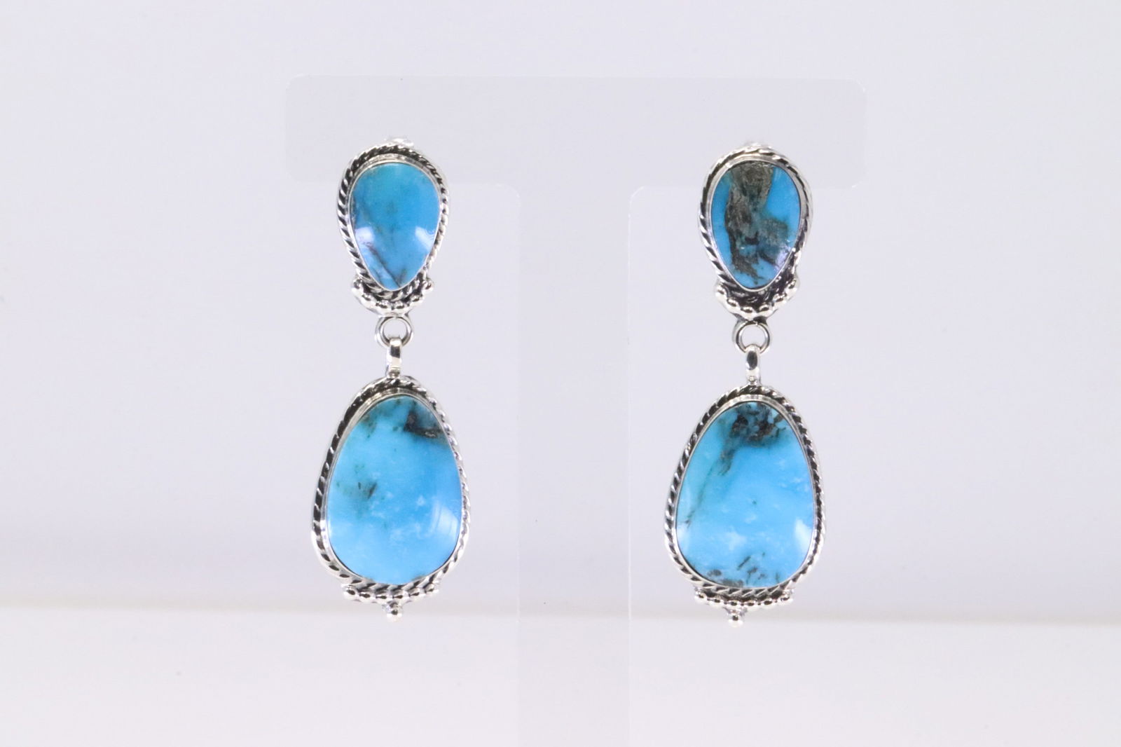 Native America Navajo Sterling Silver Turquoise Post / Dangling Earring's By Mike Smith.: This is a Native America Navajo Sterling Silver Turquoise Post / Dangling Earring's By Mike Smith.