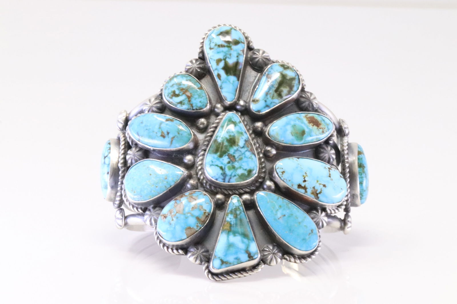 Native America Navajo Sterling Silver Kingman Turquoise Bracelet By Jeff James Jr. (1 of 4)