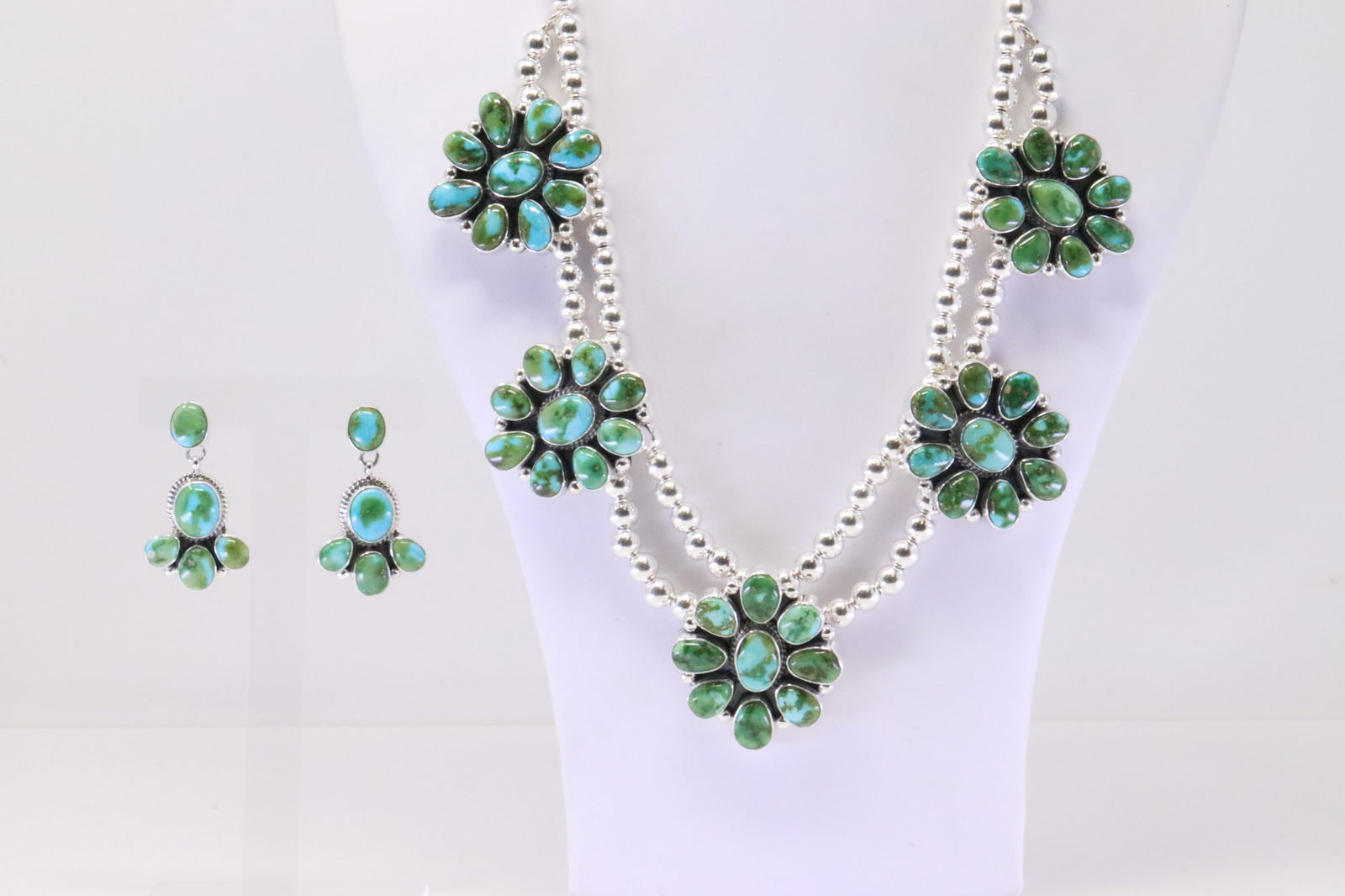 Native America Navajo Sterling Silver Sonora Gold Turquoise Necklace & Earring's Set By S. (1 of 7)