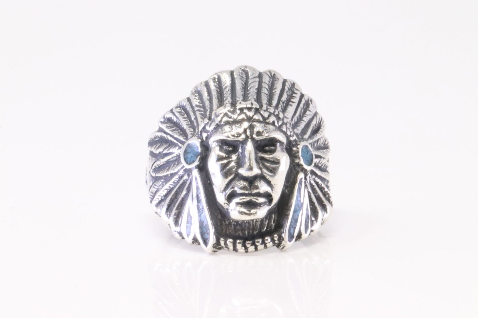 Non Native America Navajo Sterling Silver Turquoise Indian Head Ring. (1 of 4)