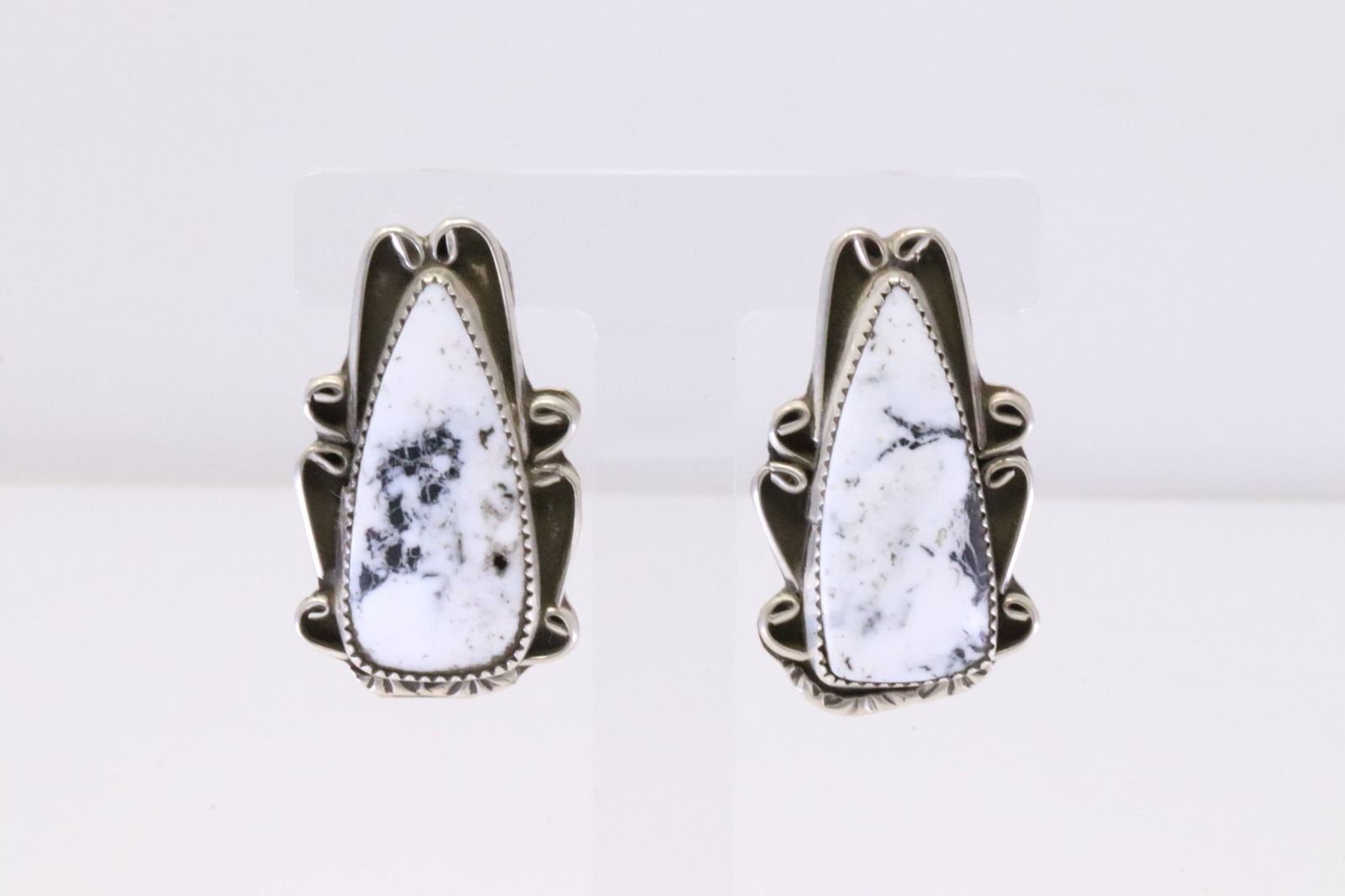 Native American Navajo Sterling Silver White Buffalo Post Earring's By V.H. (1 of 4)