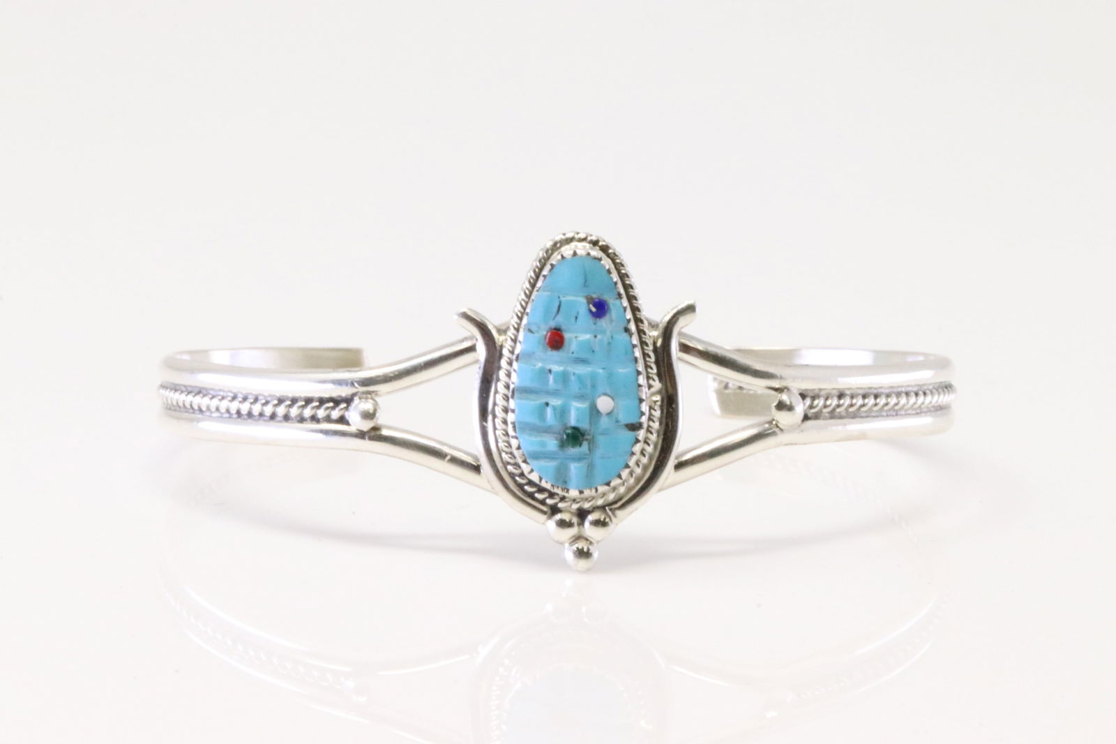 Native America Zuni Sterling Silver Turquoise Corn Bracelet By Beverly Etsate. (1 of 4)