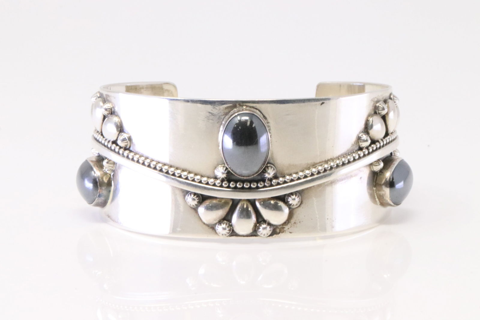 Native America Navajo Sterling Silver Black Onyx Bracelet Cuff By R.B. (1 of 4)