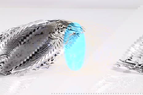Native America Navajo Sterling Silver Turquoise Bracelet Cuff By Davey Morgan.: This is a Native America Navajo Sterling Silver Turquoise Bracelet Cuff By Davey Morgan.