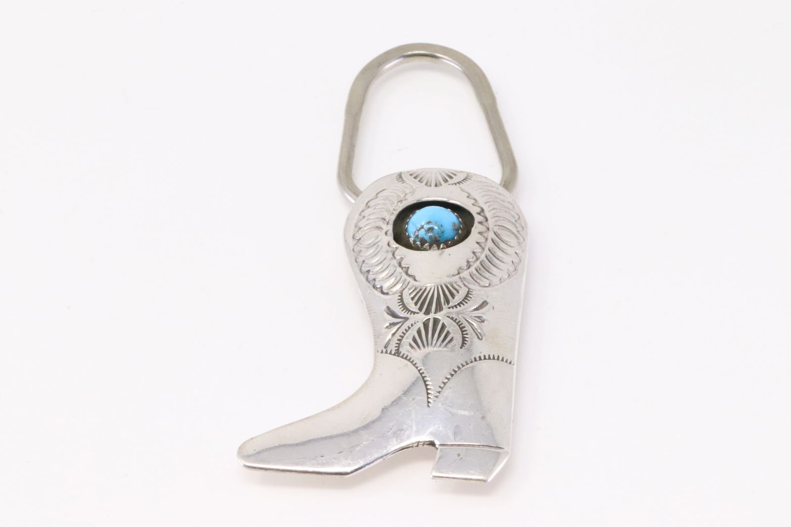 Native America Navajo Sterling Silver Turquoise Boot Design Key Chain. (1 of 3)