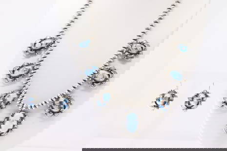 Native America Navajo Sterling Silver Golden Hills Turquoise Necklace & Earring's Set By R.H.B.: This is a Native America Navajo Sterling Silver Golden Hills Turquoise Necklace & Earring's Set By R.H.B. Necklace length: 20.00"