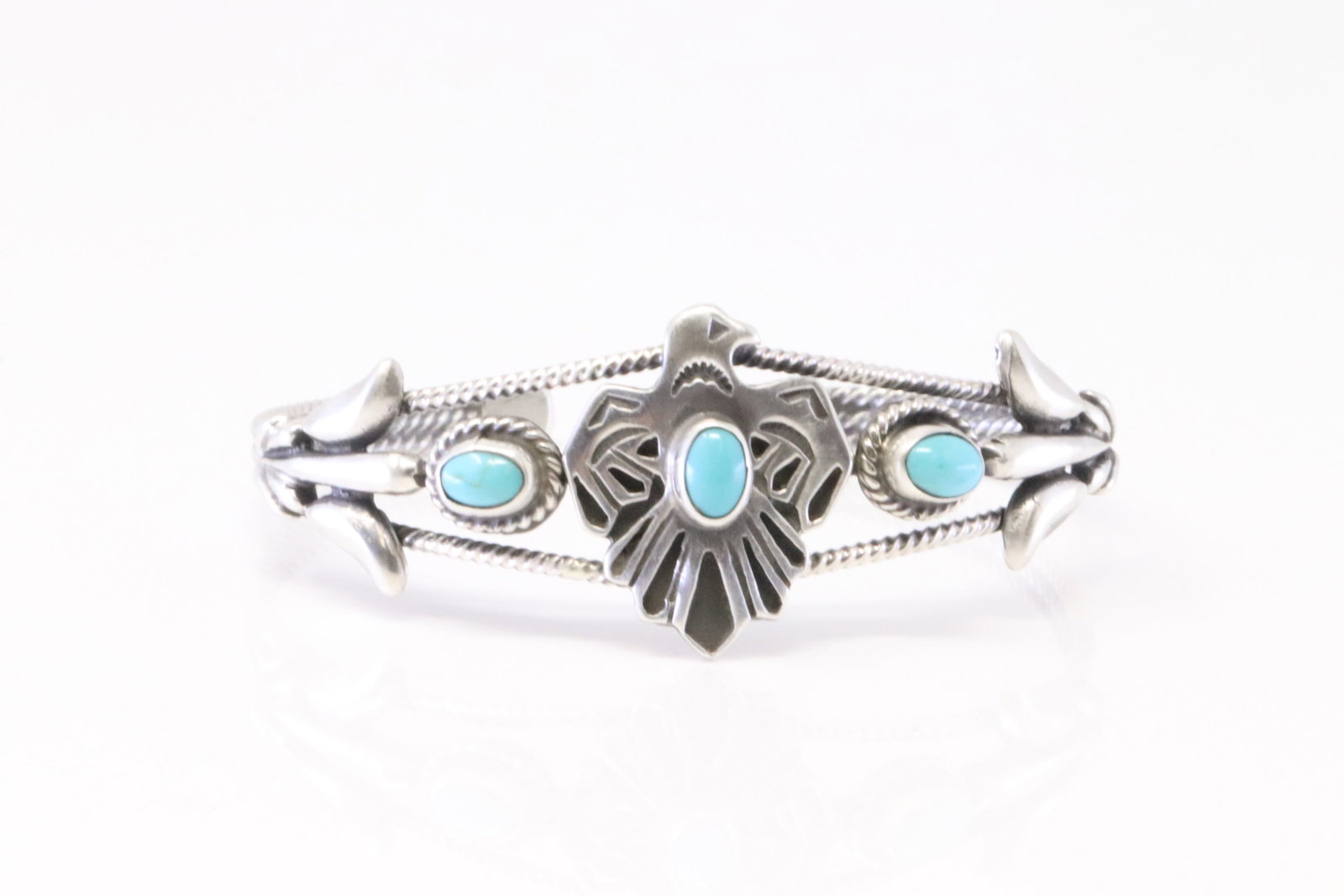 Native America Navajo Sterling Silver Turquoise Thunderbird Bracelet Cuff By Bobby Platero.: This is a Native America Navajo Sterling Silver Turquoise Thunderbird Bracelet Cuff By Bobby Platero.