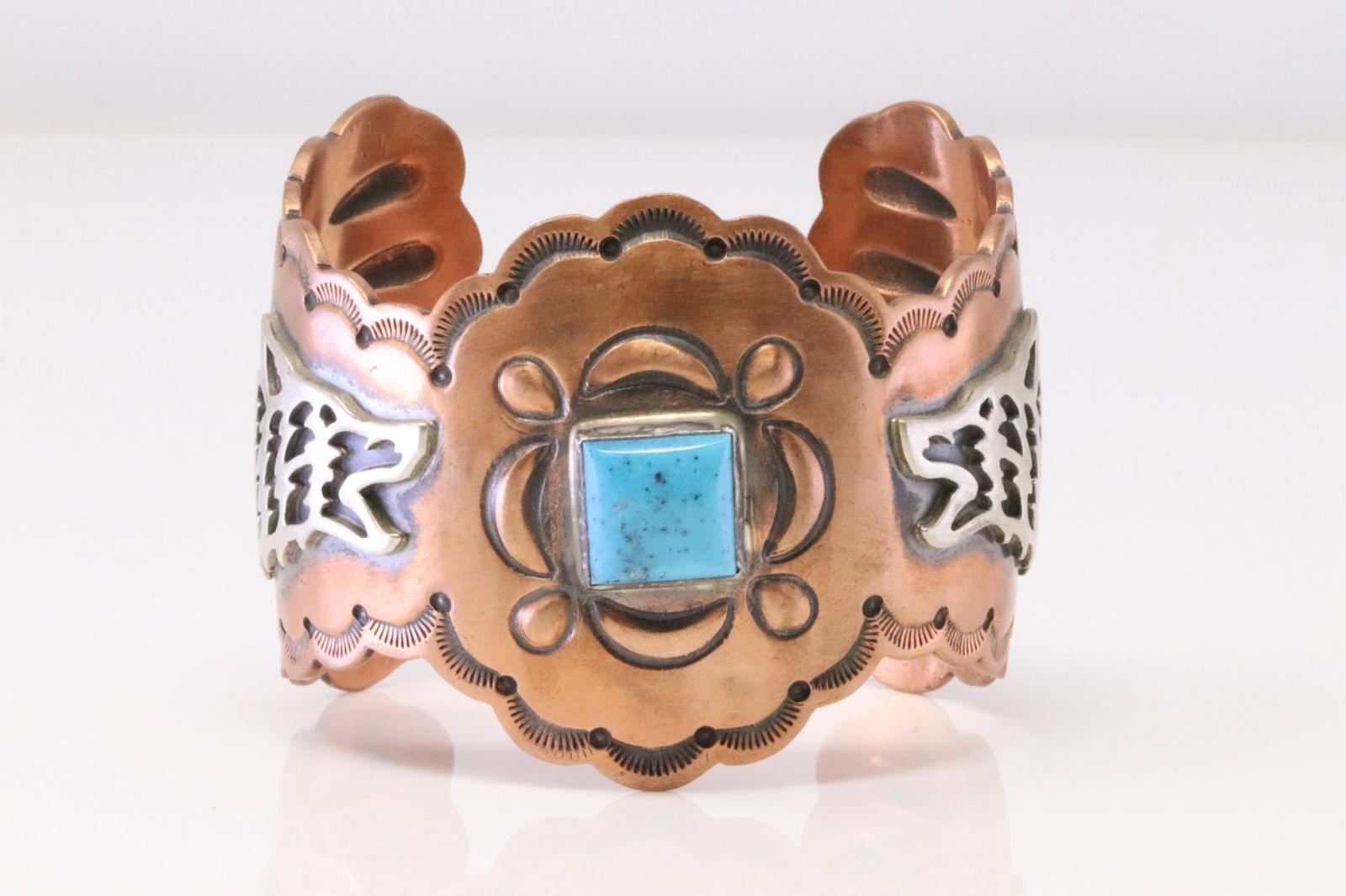 Native America Navajo Sterling Silver Copper Bracelet Cuff By R.B. (1 of 4)