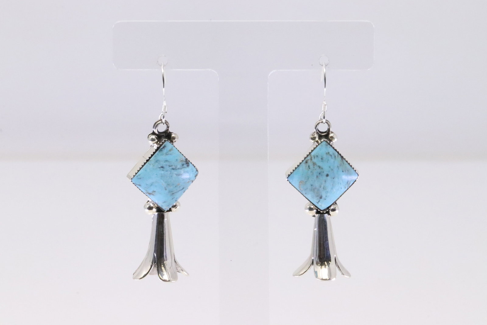Native America Navajo Sterling Silver Turquoise Blossom Dangling Earring's By Suzanna Johnson.: This is a Native America Navajo Sterling Silver Turquoise Blossom Dangling Earring's By Suzanna Johnson.