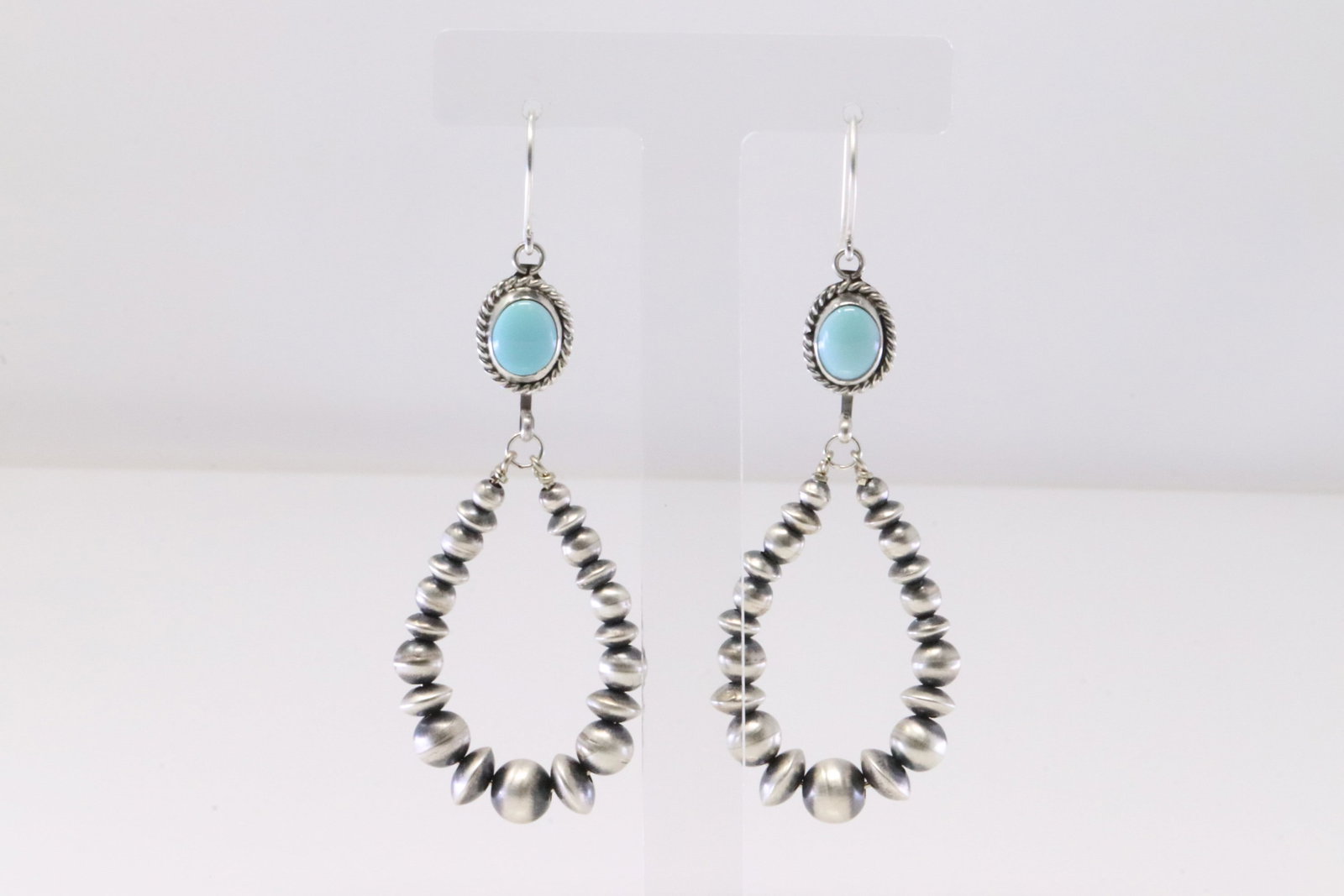 Native America Navajo Sterling Silver Turquoise / Pearl Beaded Dangling Earring's By Grace Kenneth.: This is a Native America Navajo Sterling Silver Turquoise / Pearl Beaded Dangling Earring's By Grace Kenneth.