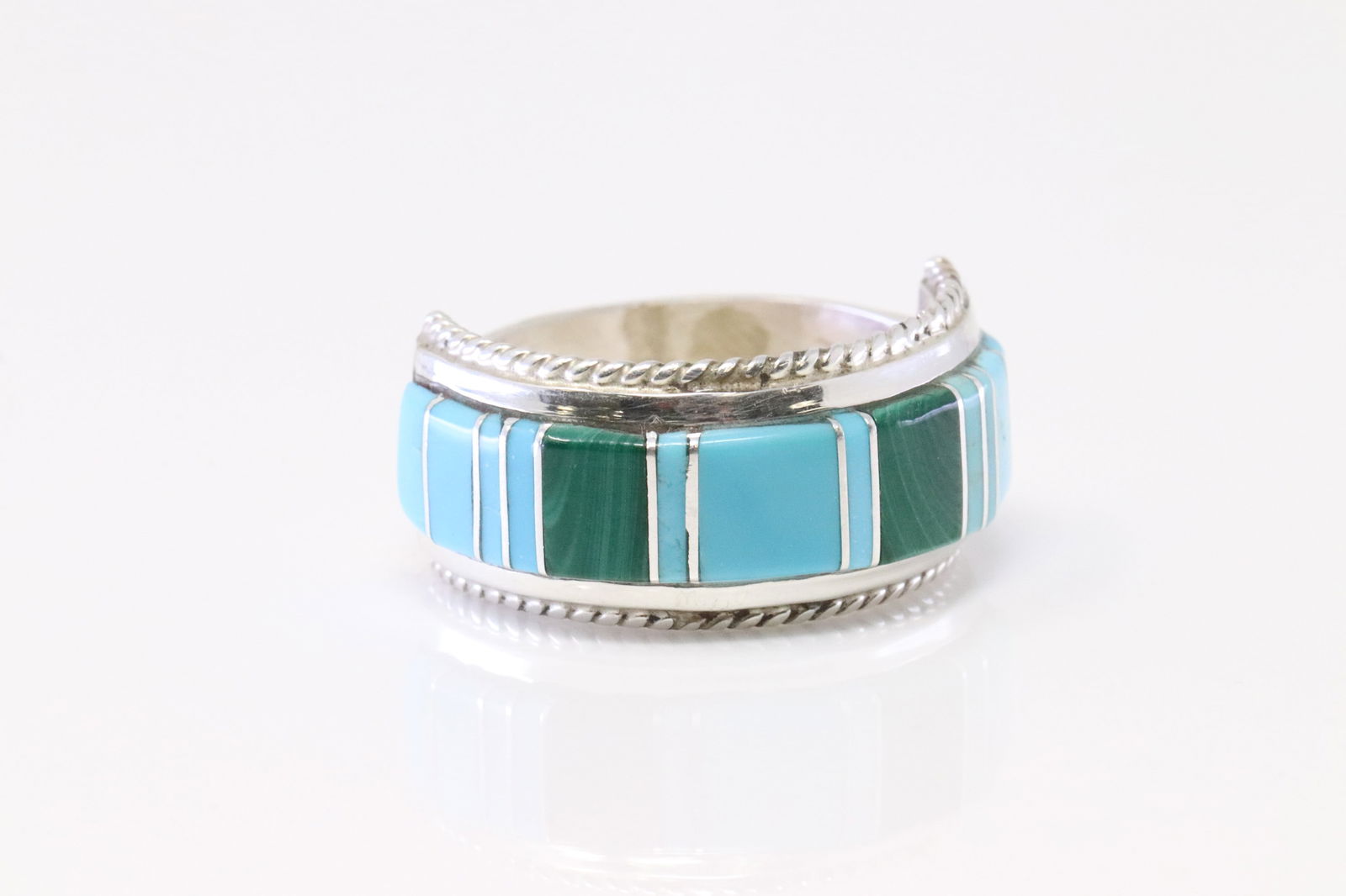 Native America Zuni Sterling Silver Multi-Color Inlay Ring By D.Panteah. (1 of 4)