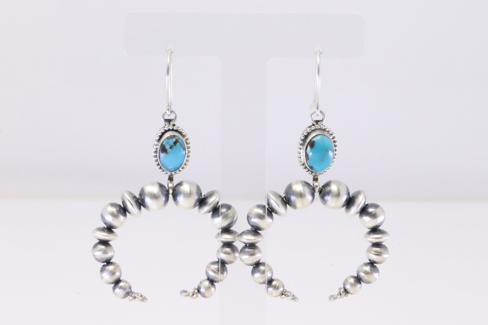 Native America Navajo Sterling Silver Turquoise / Pearl Beaded Dangling Earring's By Grace Kenneth.: This is a Native America Navajo Sterling Silver Turquoise / Pearl Beaded Dangling Earring's By Grace Kenneth.