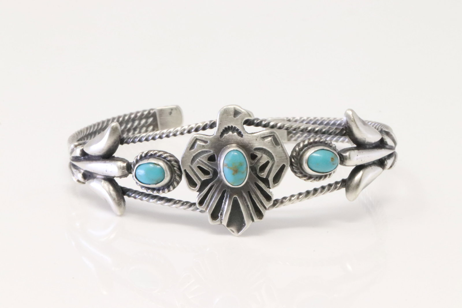 Native America Navajo Sterling Silver Turquoise Thunderbird Bracelet Cuff By Bobby Platero.: This is a Native America Navajo Sterling Silver Turquoise Thunderbird Bracelet Cuff By Bobby Platero.
