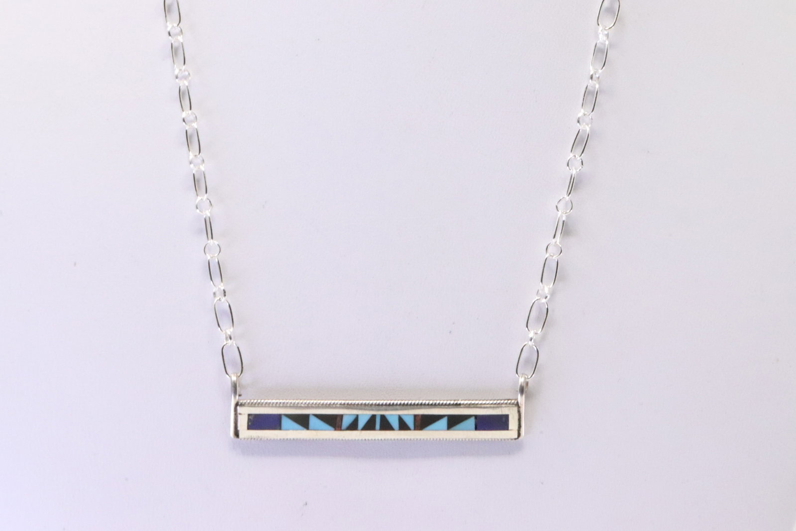 Native American Zuni Sterling Silver Multi-Color Inlay Necklace By Phil & Rachel Weahkee.: This is a Native American Zuni Sterling Silver Multi-Color Inlay Necklace By Phil & Rachel Weahkee. Necklace length: 16.00"