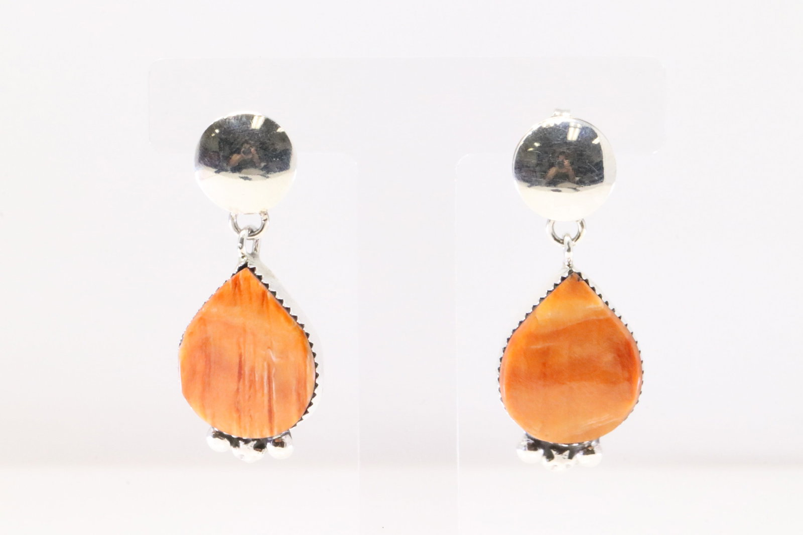 Native America Navajo Sterling Silver Spiny Oyster Post Earring's By Selina Warner.: This is a Native America Navajo Sterling Silver Spiny Oyster Post Earring's By Selina Warner.
