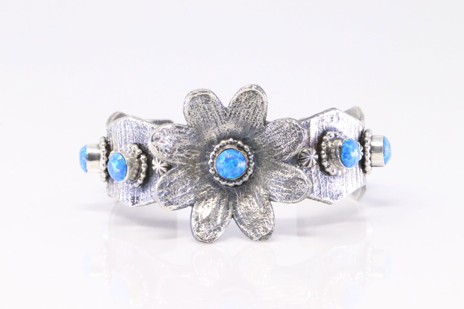 Native American Navajo Sterling Silver Synthetic Opal Bracelet By W.D. (1 of 4)