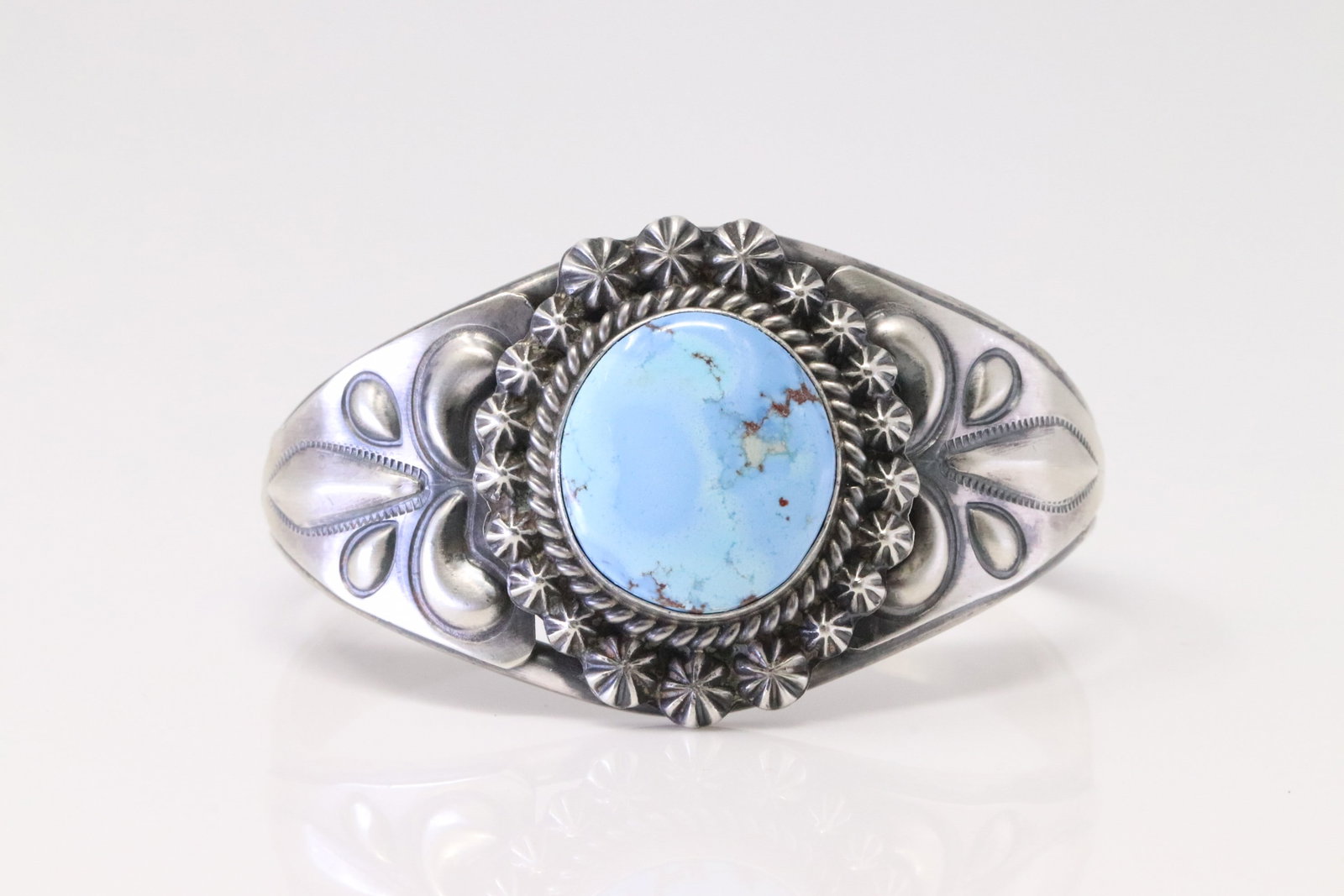 Native America Navajo Sterling Silver Golden Hills Turquoise Bracelet By Ray Delgarito.: This is a Native America Navajo Sterling Silver Golden Hills Turquoise Bracelet By Ray Delgarito.