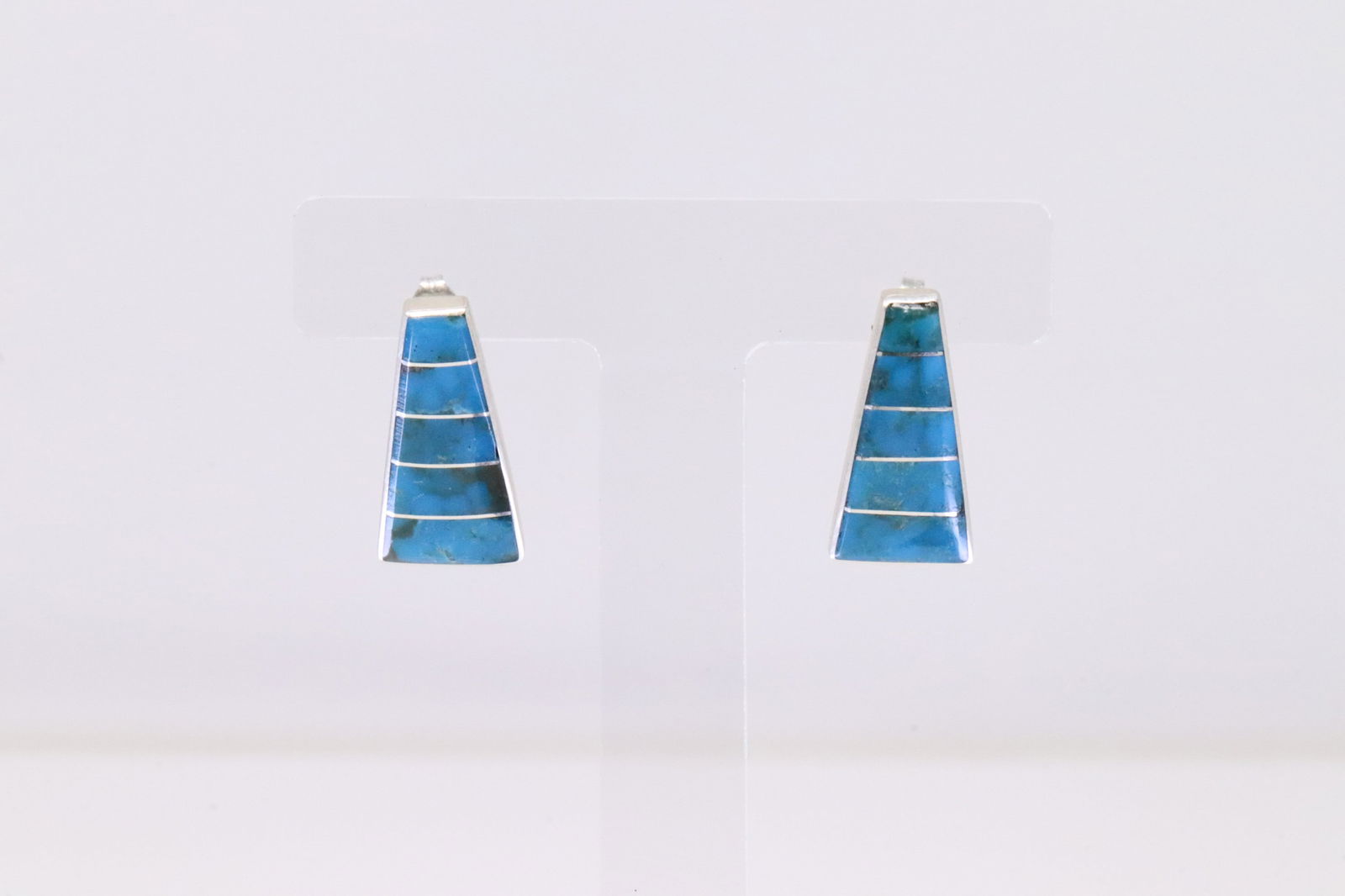 Native America Zuni Sterling Silver Turquoise Inlay Post Earring's By M.H. (1 of 4)