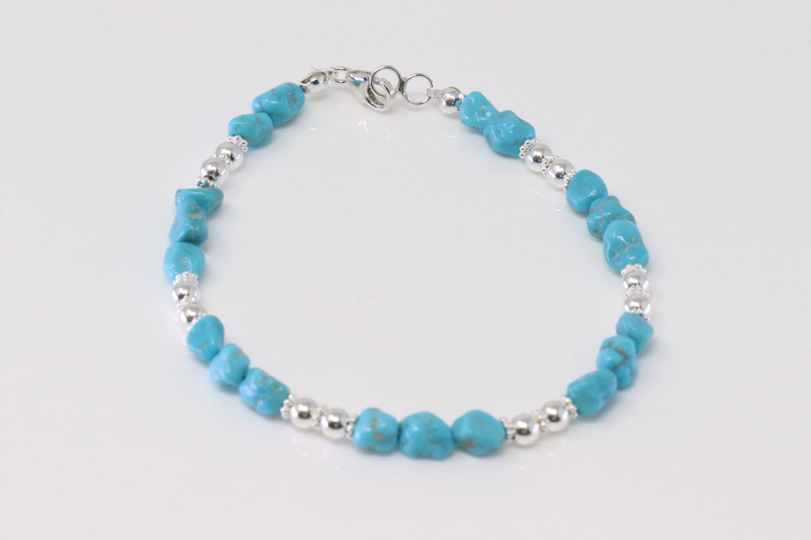 Native America Navajo Sterling Silver Turquoise / Pearl Beaded Bracelet Link. (1 of 4)