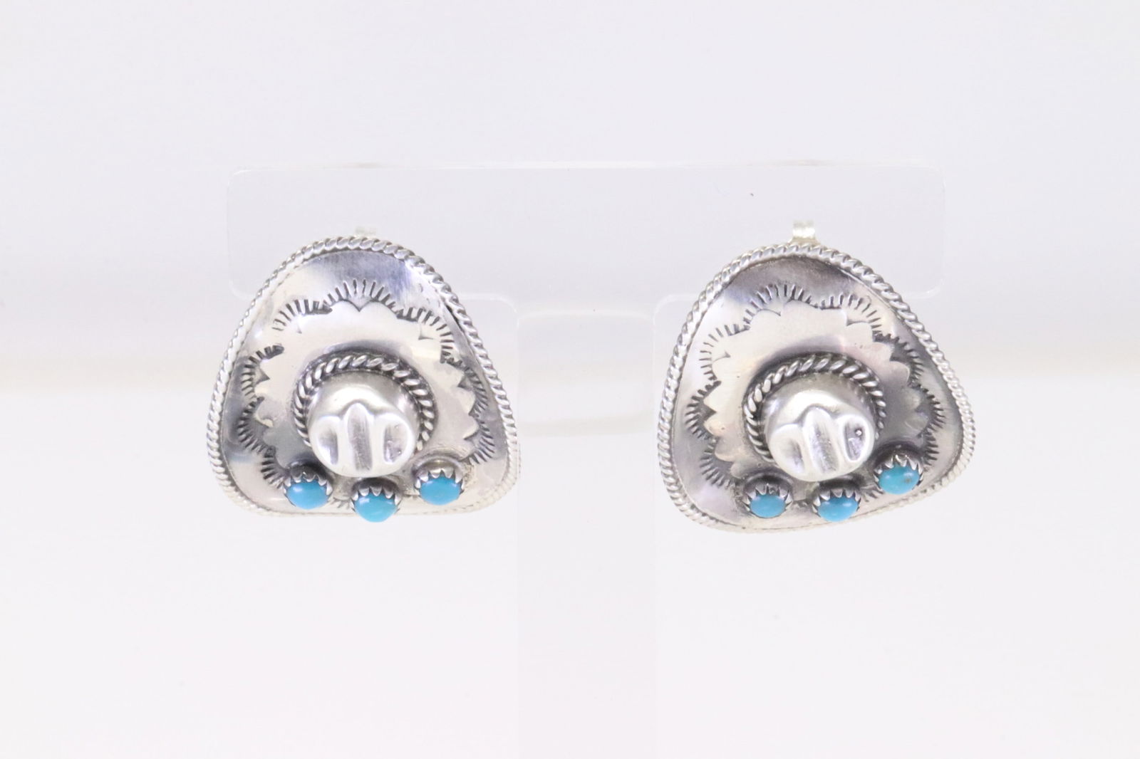 Native America Navajo Sterling Silver Turquoise Cowboy Hat Post Earring's By Bobby Platero. (1 of 4)